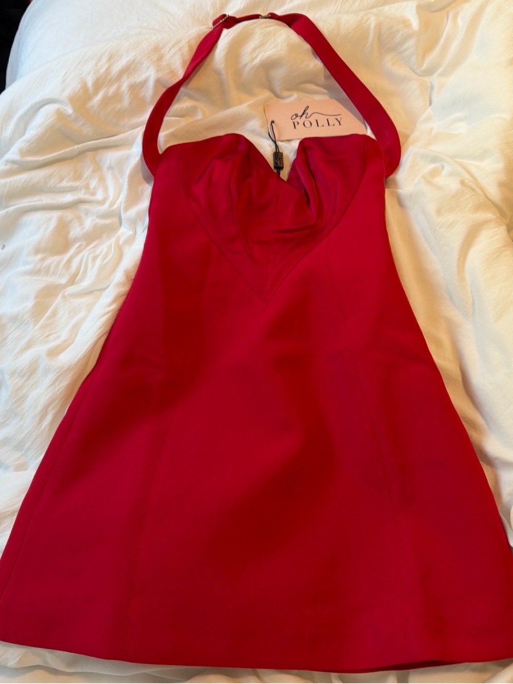 Oh Polly Cherry Red Halter Cowl Mini Dress